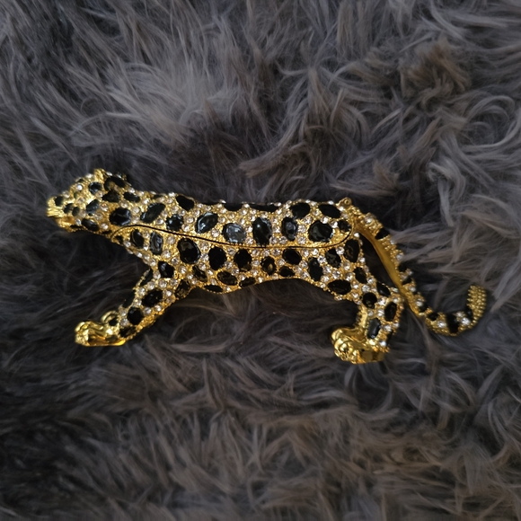 Gold and Black Rhinestone Leopard Trinket Box - Picture 1 of 3